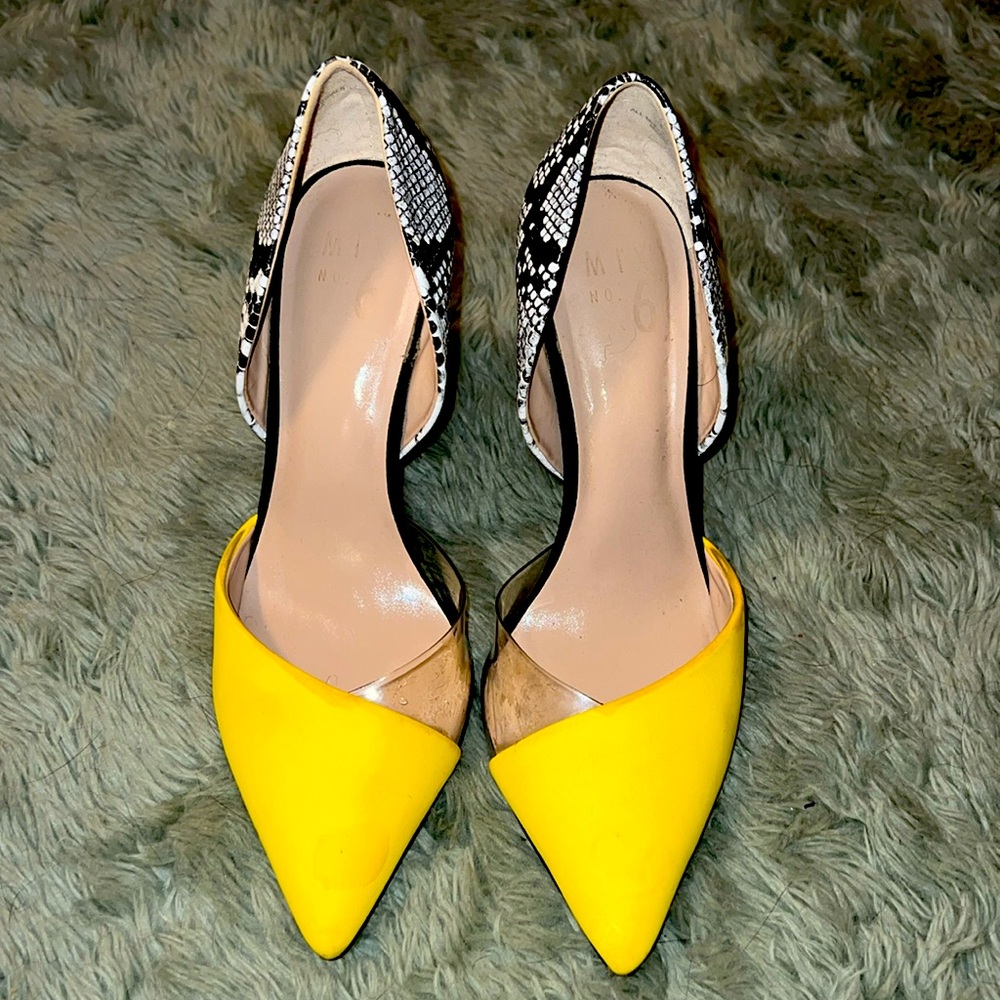 Mix. No. 6 yellow and snake skin heel.